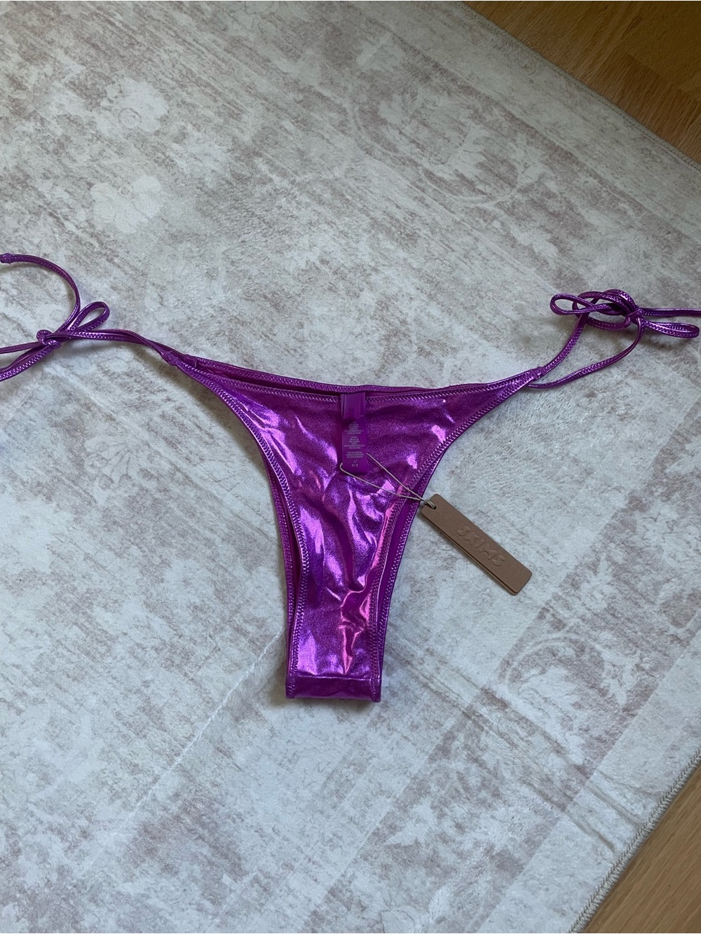 Skims Metallic Purple Tie-Side Bikini Bottoms NWT